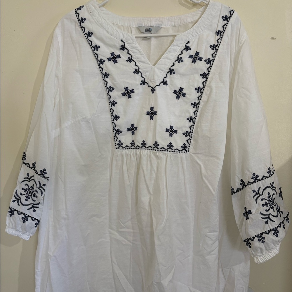 Croft & Barrow White and Blue Embroidered Tunic